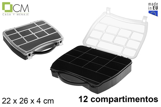 [121399] Plastic organizer box with 12 black compartments