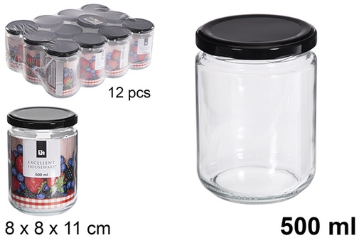 [121401] Pot en verre avec couvercle noir 500 ml