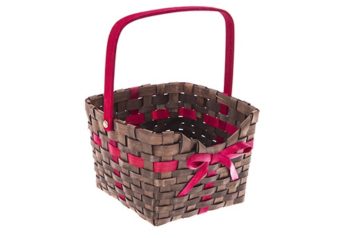 [121433] Square brown bamboo planter with bow