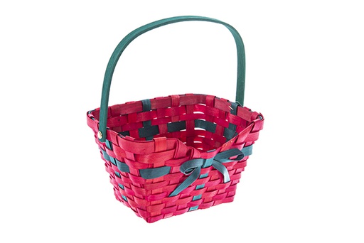 [121437] Rectangular red bamboo planter with bow