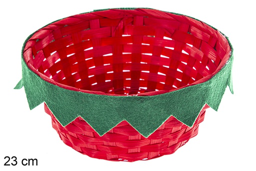 [121446] Macetero redondo bambú rojo con fleco verde 23 cm