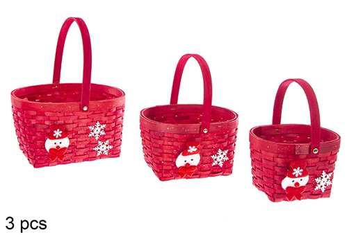 [121449] Pack 3 pots de fleurs ovales en bambou rouge décorés pour Noël