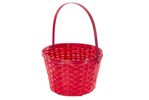 [121452] Round planter with red bamboo handle