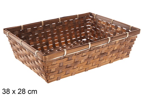 [121454] Rectangular brown bamboo planter 38x28 cm