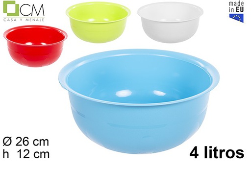 [121458] Bowl plástico colores surtidos 26 cm (4 l.)