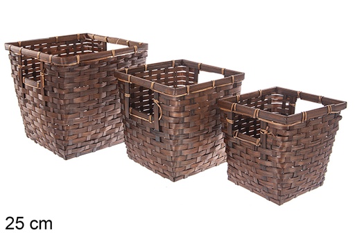 [121462] Pack 3 brown bamboo square planters 25 cm