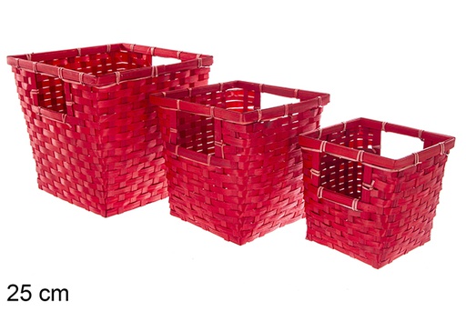 [121463] Pack 3 floreiras quadrados de bambu vermelho 25 cm