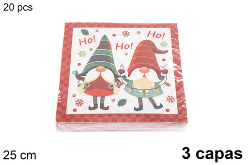 [121464] Pack 20 serviettes 3 épaisseurs décorées Noël 25 cm