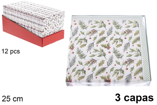 [121465] Pack 20 serviettes 3 épaisseurs décorées Noël 25 cm