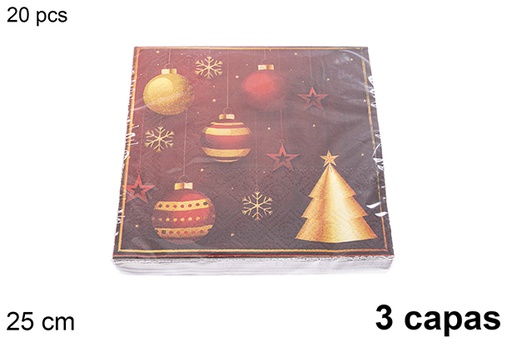 [121470] Pack 20 serviettes 3 épaisseurs décorées Noël 25 cm