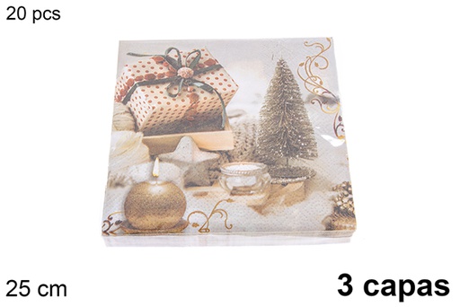 [121471] Pack 20 serviettes 3 épaisseurs décorées Noël 25 cm