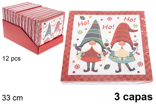[121474] Pack 20 serviettes 3 épaisseurs décorées Noël 33 cm