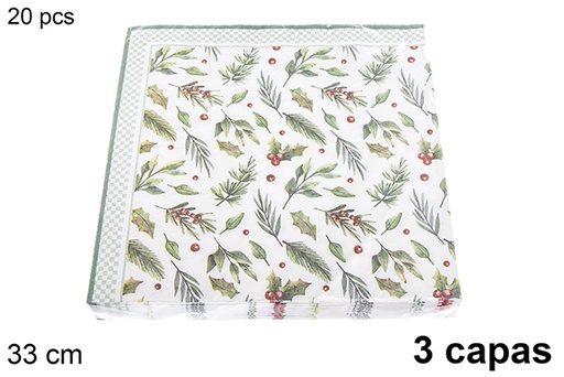 [121475] Pack 20 3-ply Christmas decorated napkins 33 cm