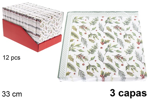[121475] Pack 20 serviettes 3 épaisseurs décorées Noël 33 cm