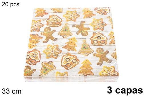 [121476] Pack 20 guardanapos decorados de Natal com 3 folhas de 33 cm