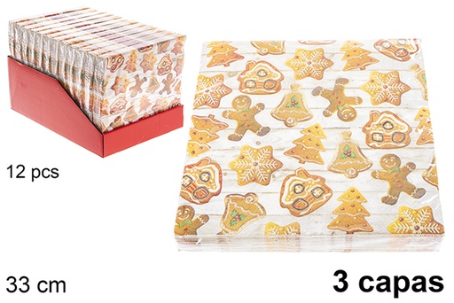 [121476] Pack 20 guardanapos decorados de Natal com 3 folhas de 33 cm