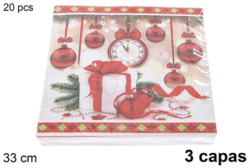 [121478] Pack 20 serviettes 3 épaisseurs décorées Noël 33 cm