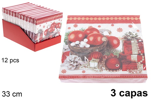 [121479] Pack 20 serviettes 3 épaisseurs décorées Noël 33 cm