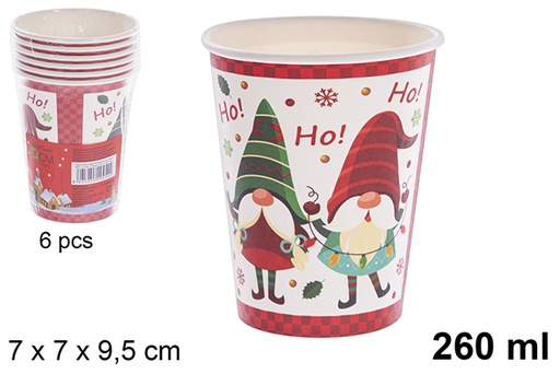 [121484] Pack 6 gobelets en papier décorés de Noël 260 ml