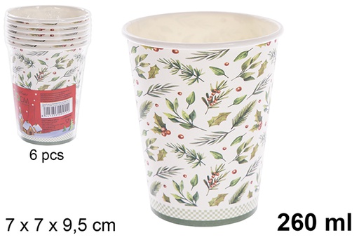 [121485] Pack 6 copos de papel decorados de Natal 260 ml