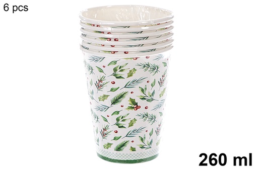 [121485] Pack 6 gobelets en papier décorés de Noël 260 ml