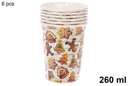 [121486] Pack 6 gobelets en papier décorés de Noël 260 ml