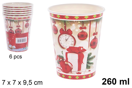 [121488] Pack 6 gobelets en papier décorés de Noël 260 ml
