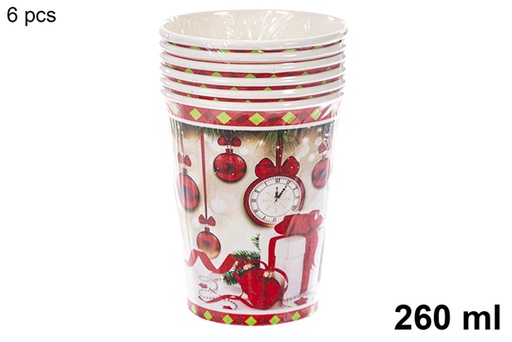 [121488] Pack 6 gobelets en papier décorés de Noël 260 ml