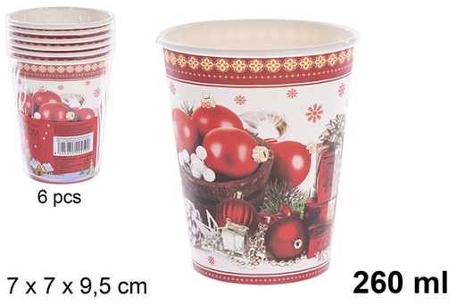 [121489] Pack 6 vasos papel decorado Navidad 260 ml