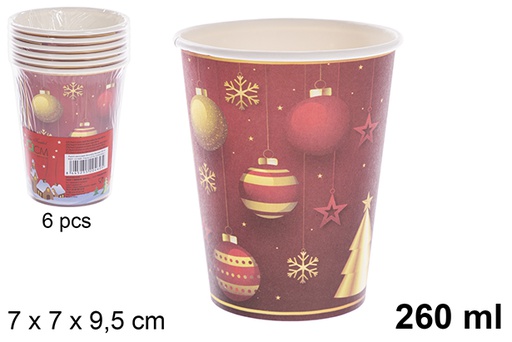 [121490] Pack 6 bicchieri di carta decorati natalizi 260 ml