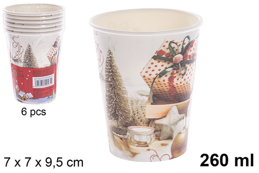 [121491] Pack 6 copos de papel decorados de Natal 260 ml