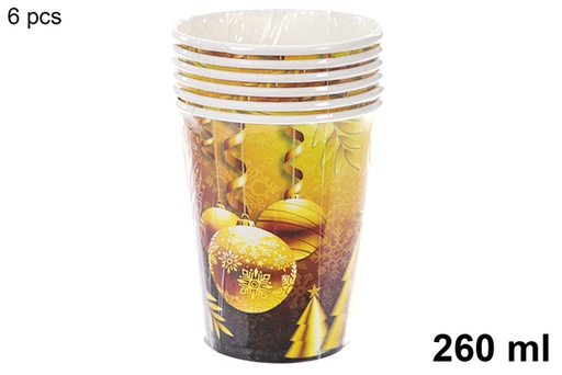 [121492] Pack 6 gobelets en papier décorés de Noël 260 ml