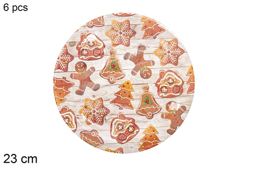 [121496] Pack 6 assiettes en carton décorées de Noël 23 cm