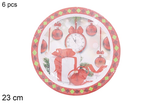 [121498] Pack 6 Christmas decorated paper plates 23 cm