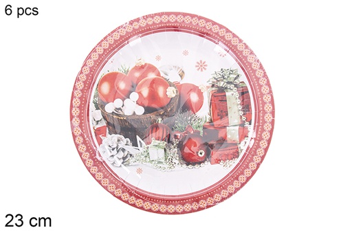 [121499] Pack 6 assiettes en carton décorées de Noël 23 cm