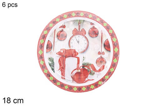 [121508] Pack 6 Christmas decorated paper plates 18 cm  