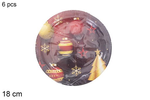 [121510] Pack 6 Christmas decorated paper plates 18 cm  