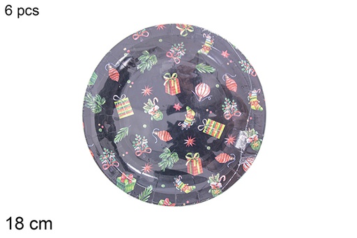 [121513] Pack 6 platos papel decorados Navidad 18 cm