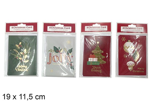 [121530] Pack 4 cartes postales de Noël assorties 19x11,5 cm