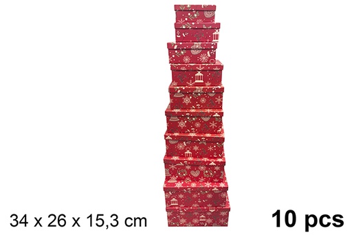 [121626] Pack 10 boîtes en carton de Noël décorées 34x26 cm