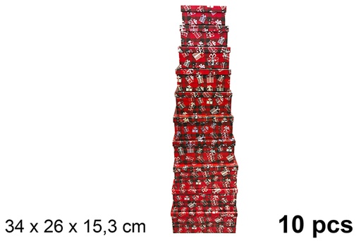 [121637] Pack 10 boîtes en carton de Noël décorées 34x26 cm