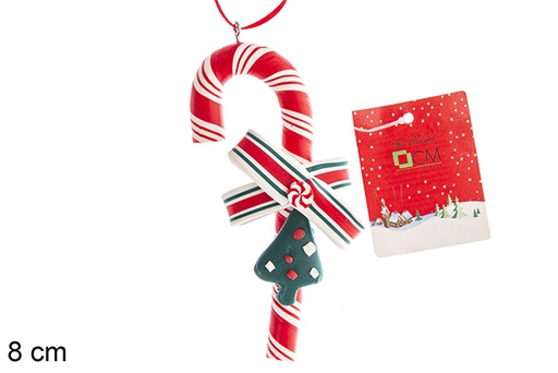 [121681] Red Christmas cane pendant 8 cm