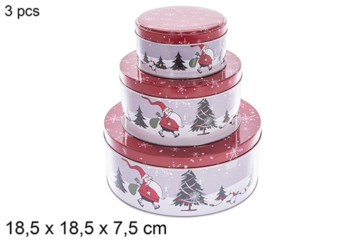 [121762] Pack 3 cajas metal redonda decorada Navidad surtidas