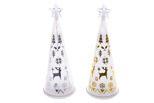 [121773] Lampada natalizia a cono opaco decorato assortito con luce LED