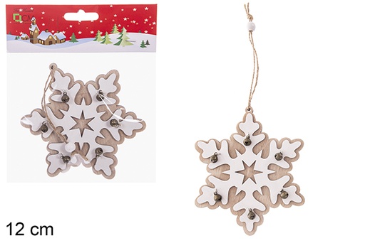 [121779] Pendentif en bois flocon de neige assorti 12 cm