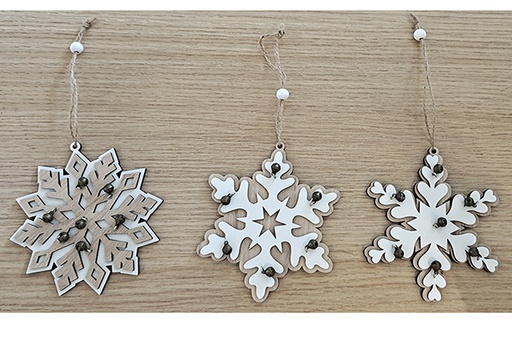 [121779] Snowflake wooden pendant assorted 12 cm