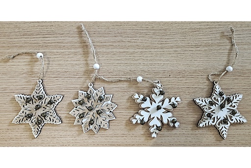 [121780] Wooden snowflake pendant assorted 8 cm