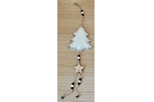 [121782] Pendentif en bois sapin/étoile de Noël 38 cm