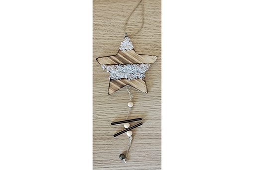 [121785] Pendentif en bois étoile de Noël 20 cm