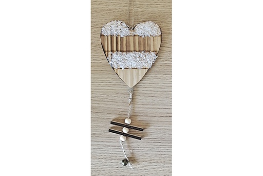 [121786] Pendentif en bois coeur de Noël 20 cm